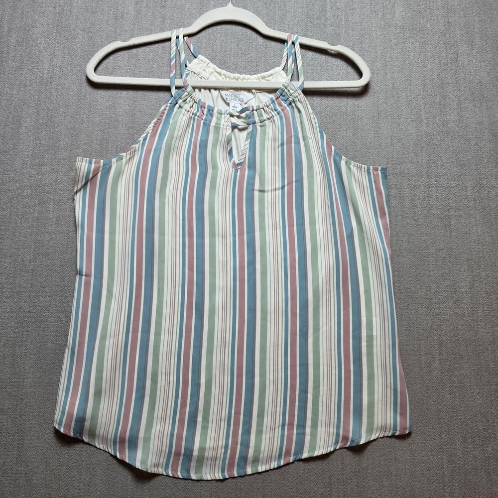 Market & Spruce Tank Top Womens MP Multi Stripe Halter Keyhole WGW10293